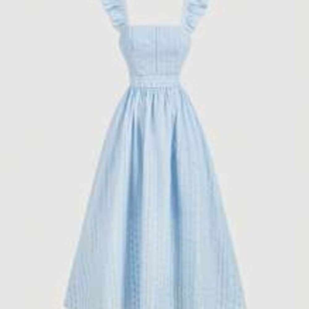 Baby Blue Embroidered Midi Dress With Ruffle Sleeves